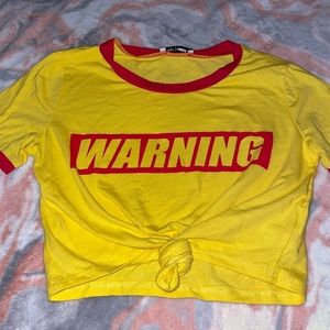 Fashion Nova Red and Yellow Warning Cropped Top Size Small